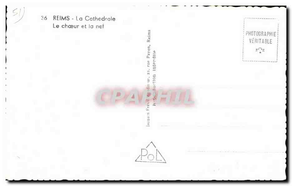 Reims - La Cathédrale — Le chœur et la nef — Jacques Frey, Reims — Verso