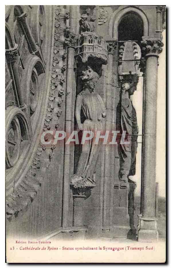 CPA Cathedrale de Reims Statue Symbolisant la synagogue
