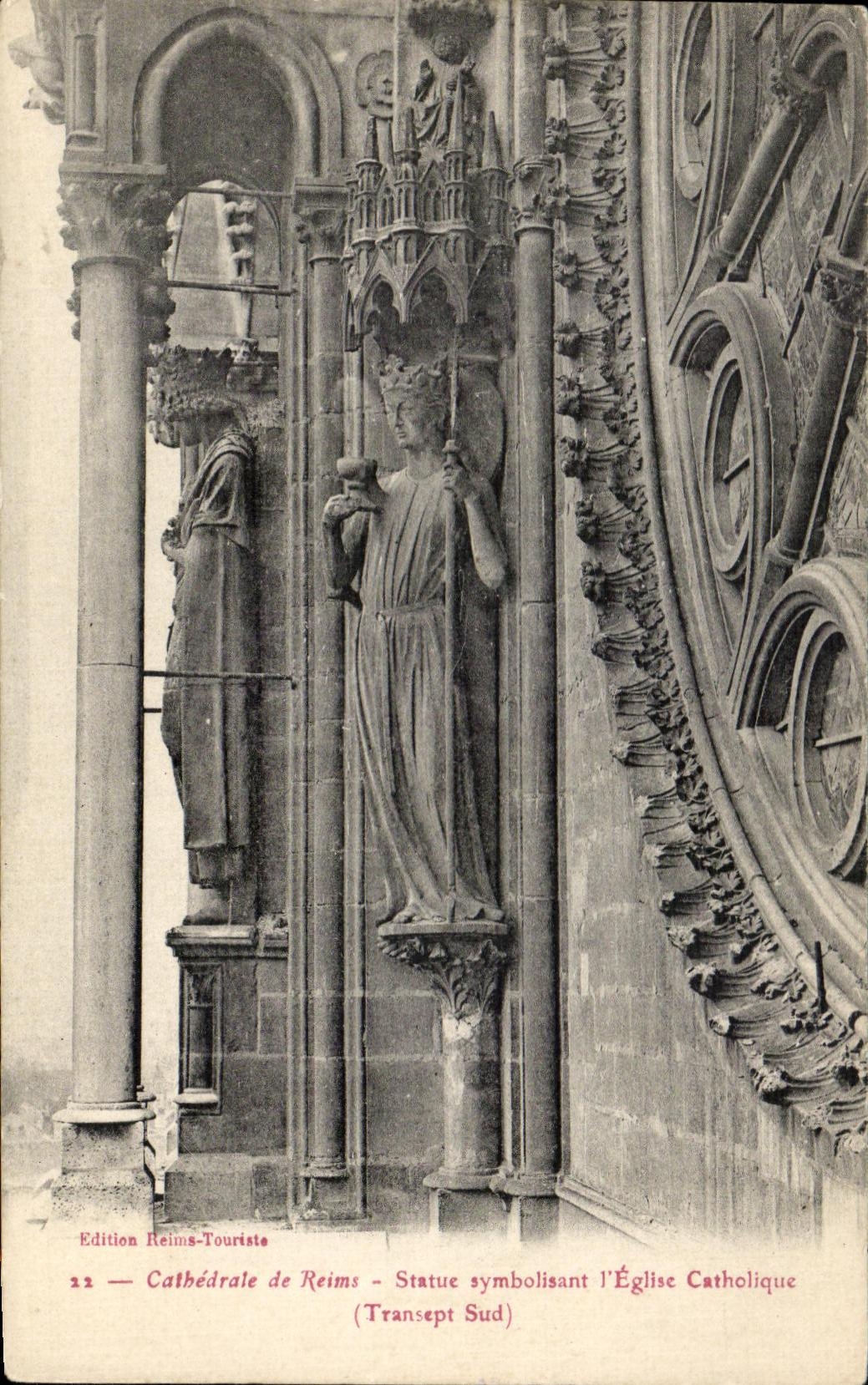 Cathédrale de Reims — Statue symbolisant l'Église Catholique — Édition Reims-Touriste n°22