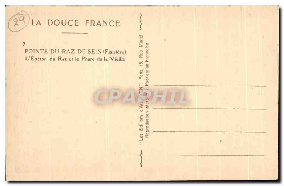 Pointe du Raz et le Phare de la Vieille — Les Éditions d'Art YVON, Paris — Verso