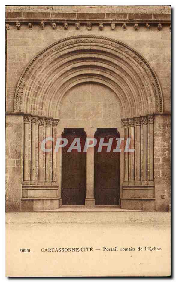 CPA Carcassonne Cite Portail Romain de L'Eglise