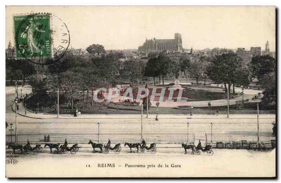 CPA Reims Panorama pris de la Gare