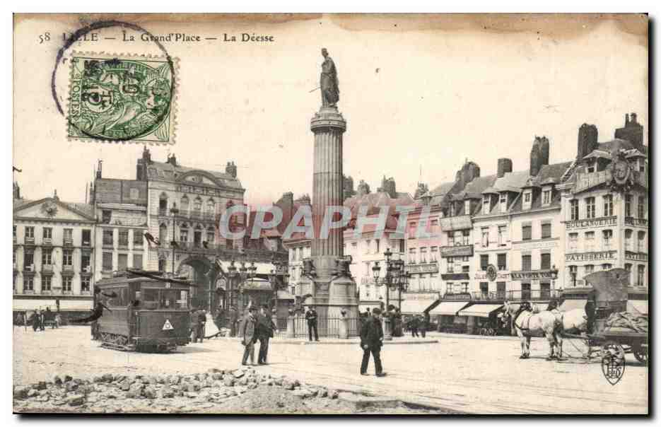 CPA Lille La Grand Place La Decsse Tramway 