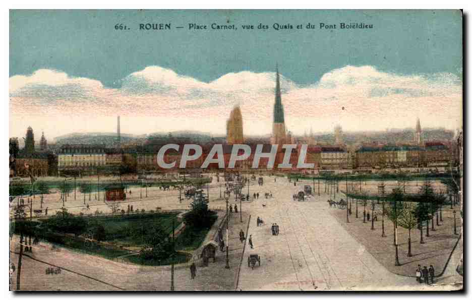 CPA Rouen Place Carnot vue des Quais et du Pont Boieldieu