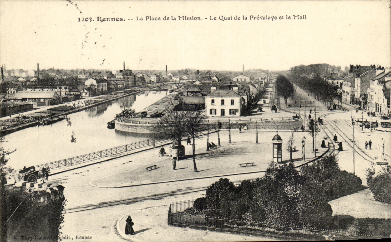Rennes — La Place de la Mission, Le Quai de la Prévalaye et le Mail — Éditeur E. Mary-Roussale, n°1203