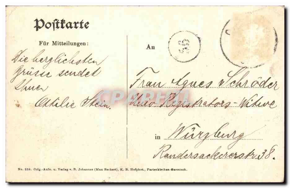 CPA Garmisch Sonnenstrasse — Rückseite