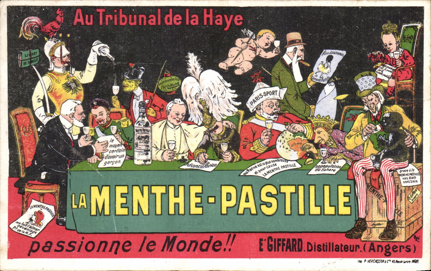 Au Tribunal de la Haye — publicité pour La Menthe-Pastille — E. Giffard, Distillateur (Angers)