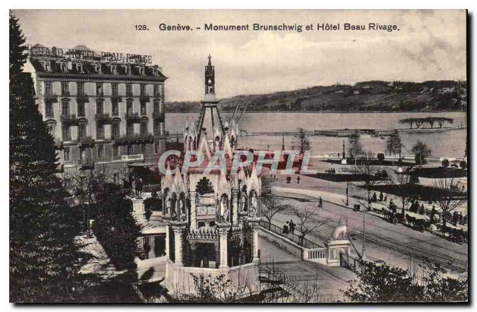 CPA Geneve Monument Brunschwig et Hotel Beau Rivage