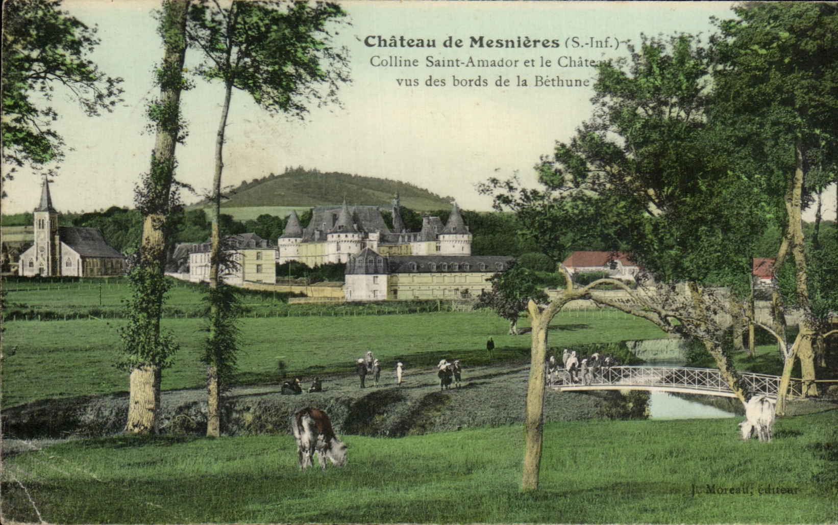 CPA Chateau de Mesnieres Colline Saint Amadore et le Chateau vus des bords de la Bethune