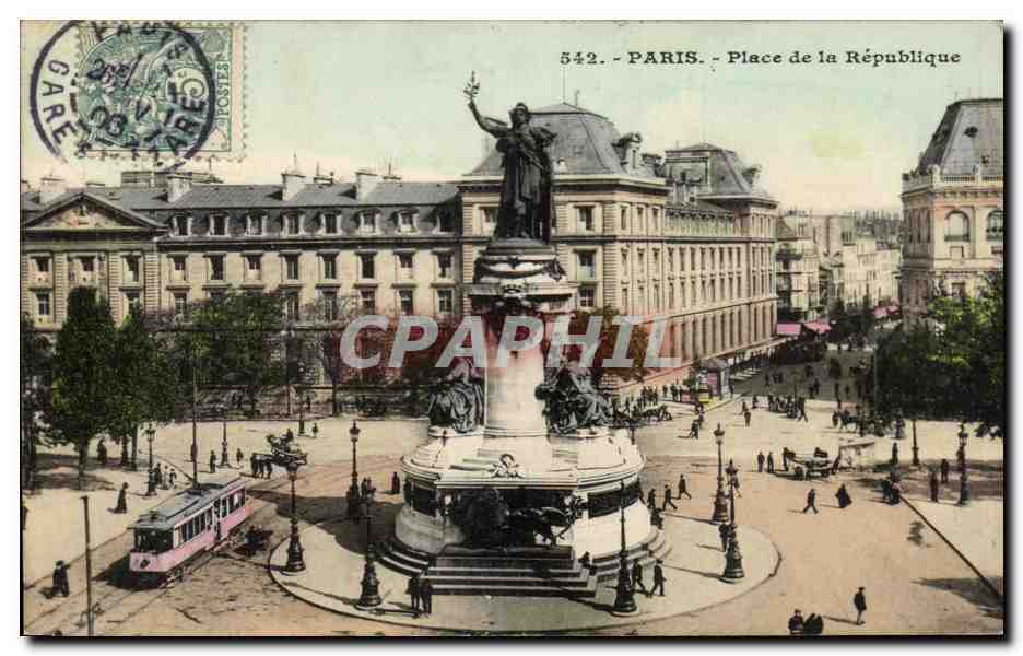 CPA Paris Place de la Republique Tramway
