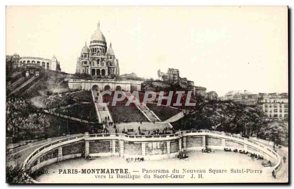CPA Paris Montmartre Panorama du Nouveau Square Saint Pierre Vers la Basilique du Sacre coeur