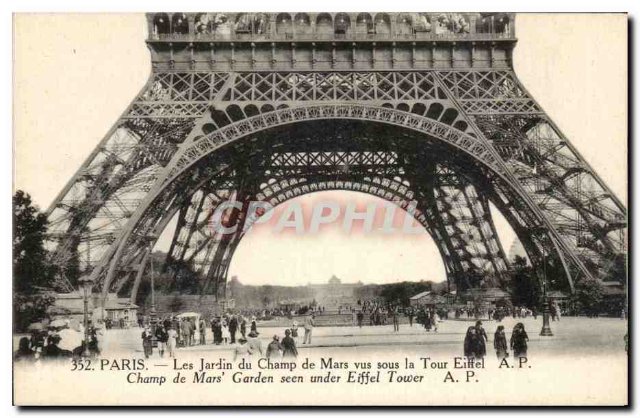 CPA Paris Les Jardin du Champ de Mars vus sous la Tour Eiffel Champ 