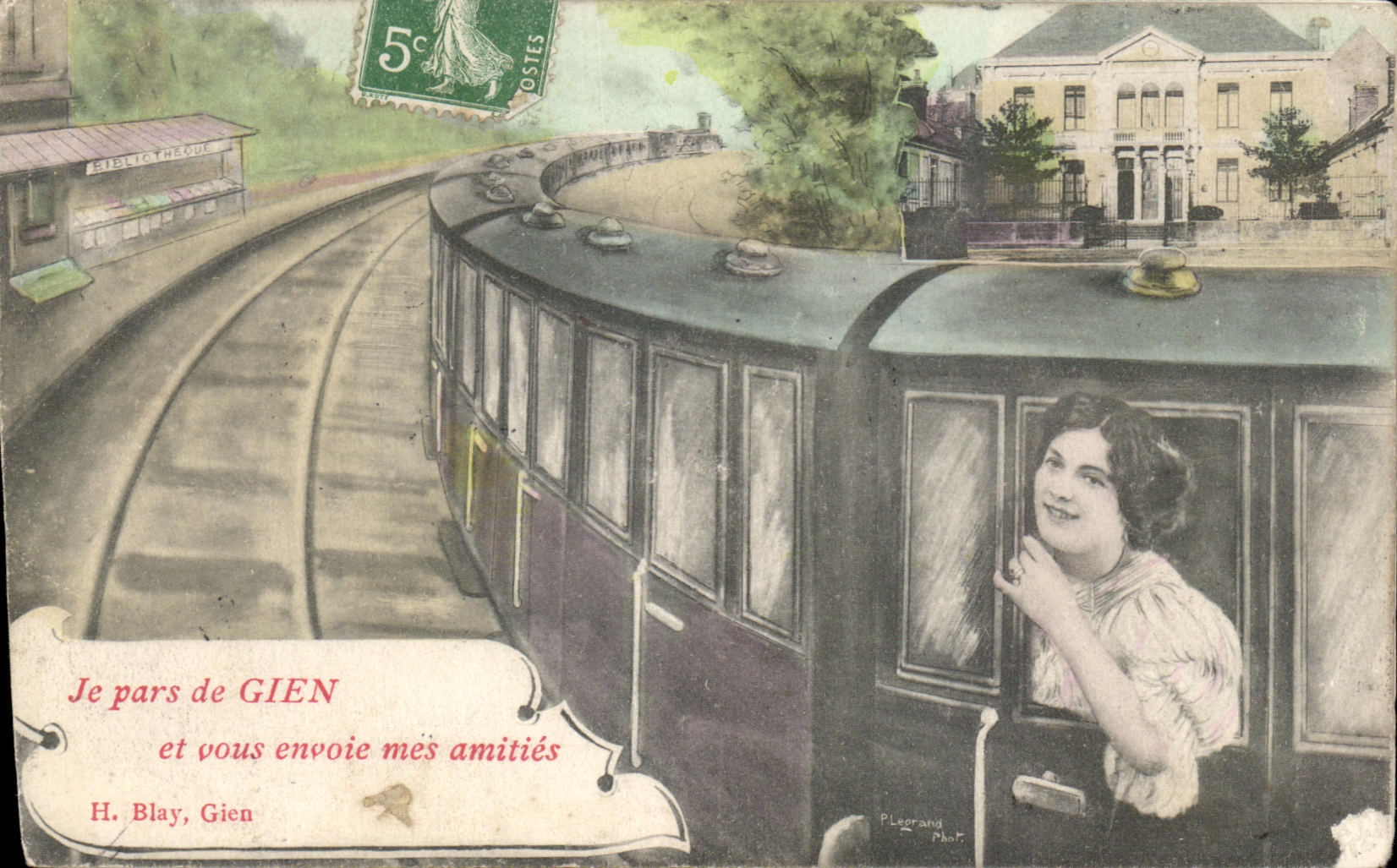 CPA Je Pars de Gien Et vous envoie mes amities Train