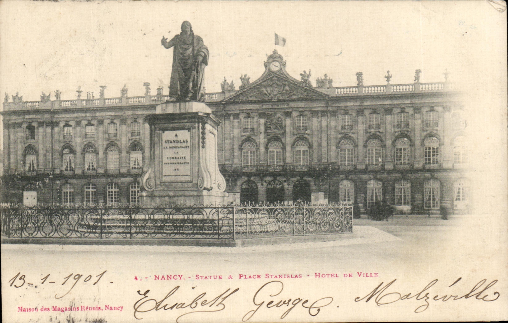 CPA Nancy Statue a Place stanislas Hotel De Villr 