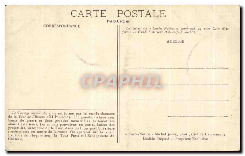CPA La Cite de Carcassonne Passage couvert des Lices — Verso