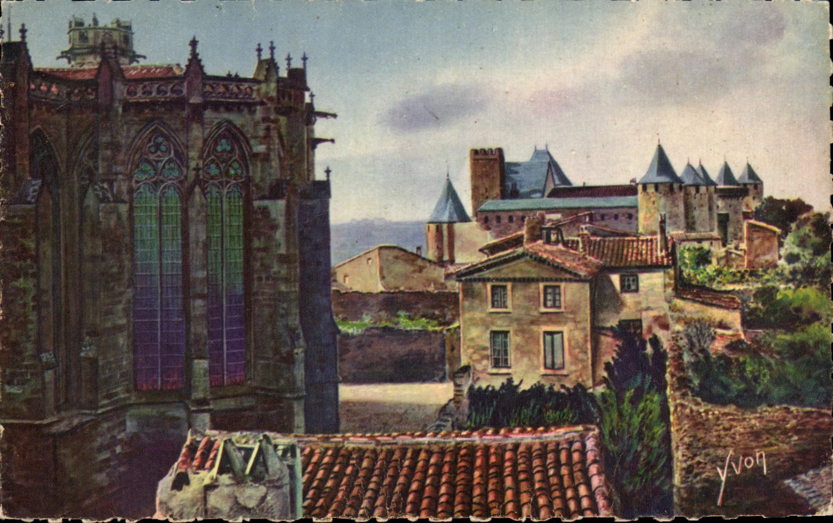 CPA Carcassonne La Cite Remparts interieurs et Basilique Saint Nazaire