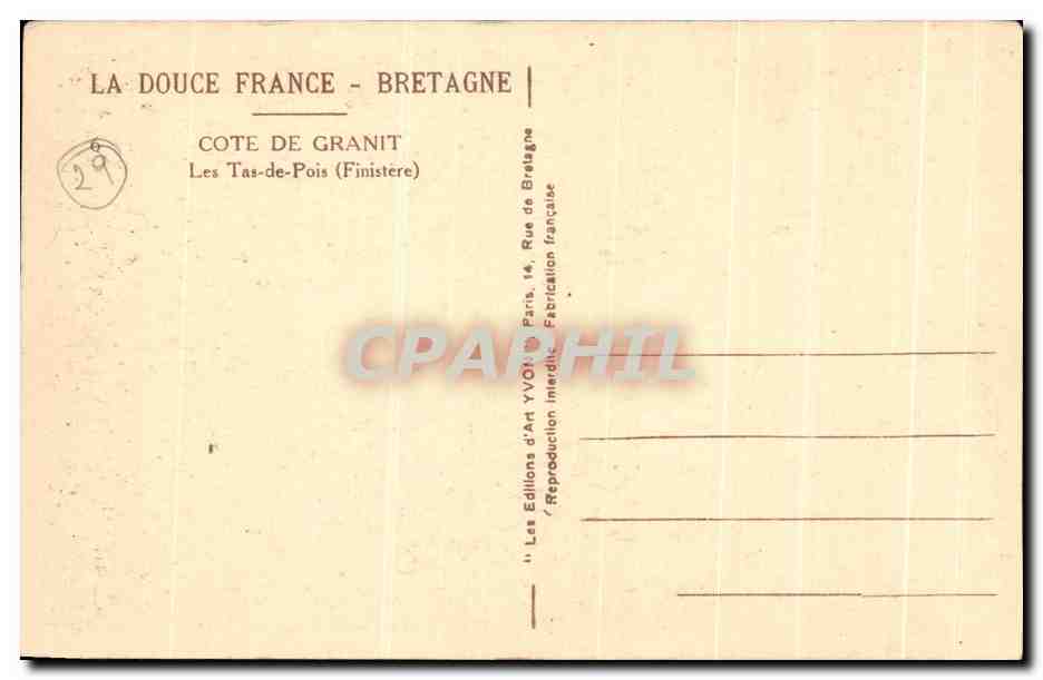 Les Tas-de-Pois (Finistère) — Côte de Granit — Éditeur Yvon, n°29 — Reverso