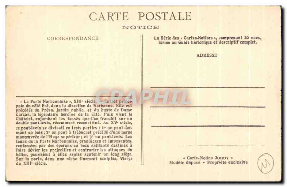 CPA Carcassonne Cite La Porte Narbennaise — Rückseite