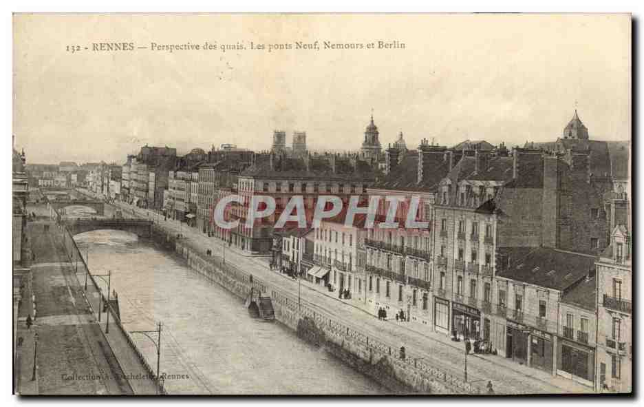 Rennes — Perspective of the quays. The bridges Neuf, Nemours and Berlin