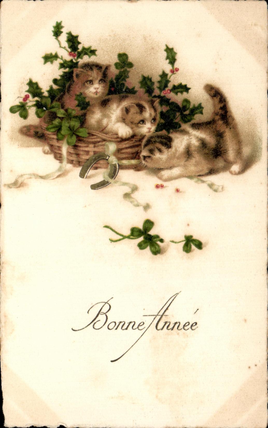 CPA Fantaisie Chats Cats Bonne Annee