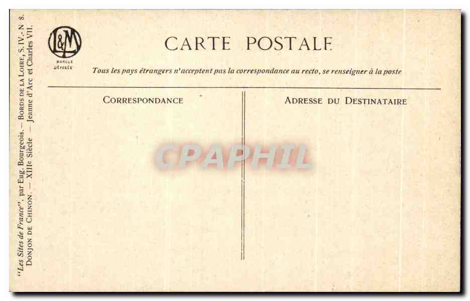 CPA Les Sites de France par Bourgeois Donjon De Chinon — Rückseite