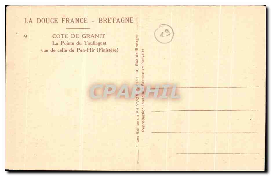 La Pointe du Toulinguet — vue de celle de Pen-Hir (Finitère) — Les Éditions d'Art YVON, Paris — Verso