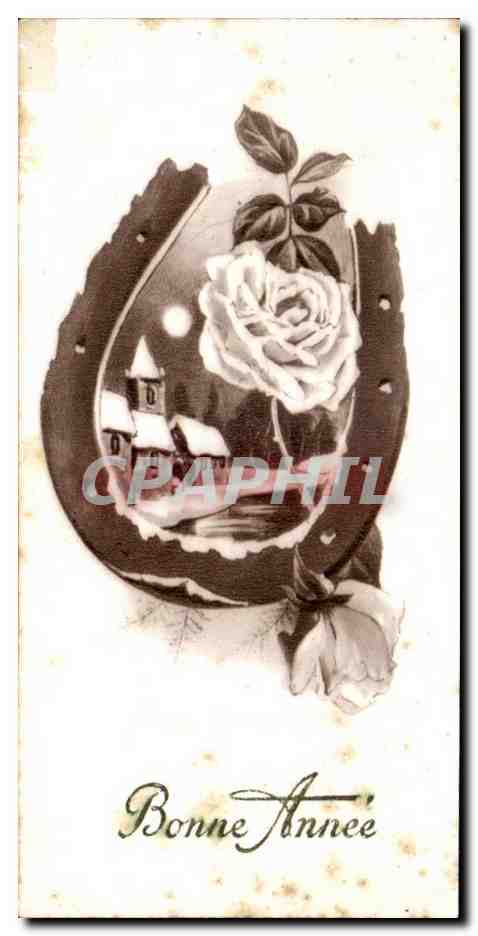 CPA Fantaisie Fleurs Bonne Annee Fer a cheval