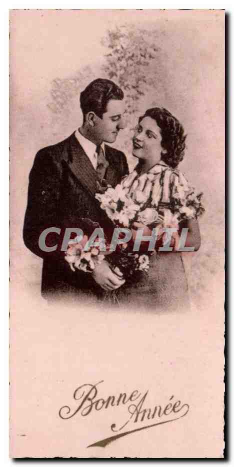 CPA Fantaisie Fleurs Couple Femme Bonne Annee