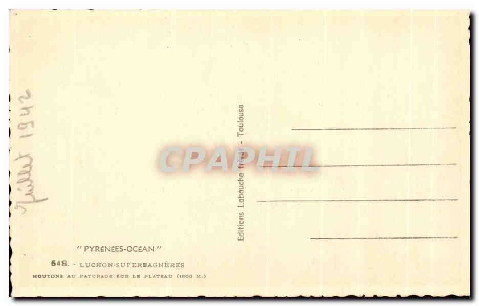 Moutonne au pâturage sur le plateau — Pyrénées-Océan — Éditions Labouche — n° 548 — Verso
