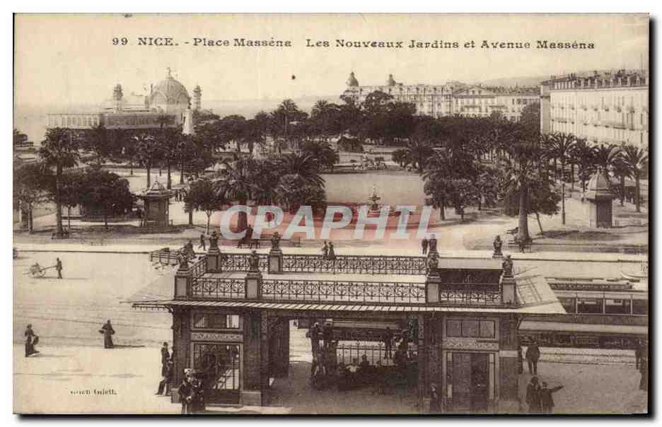 CPA Nice La Place Massena Les Nouveaux Jardins et Avenue Massena Tramway