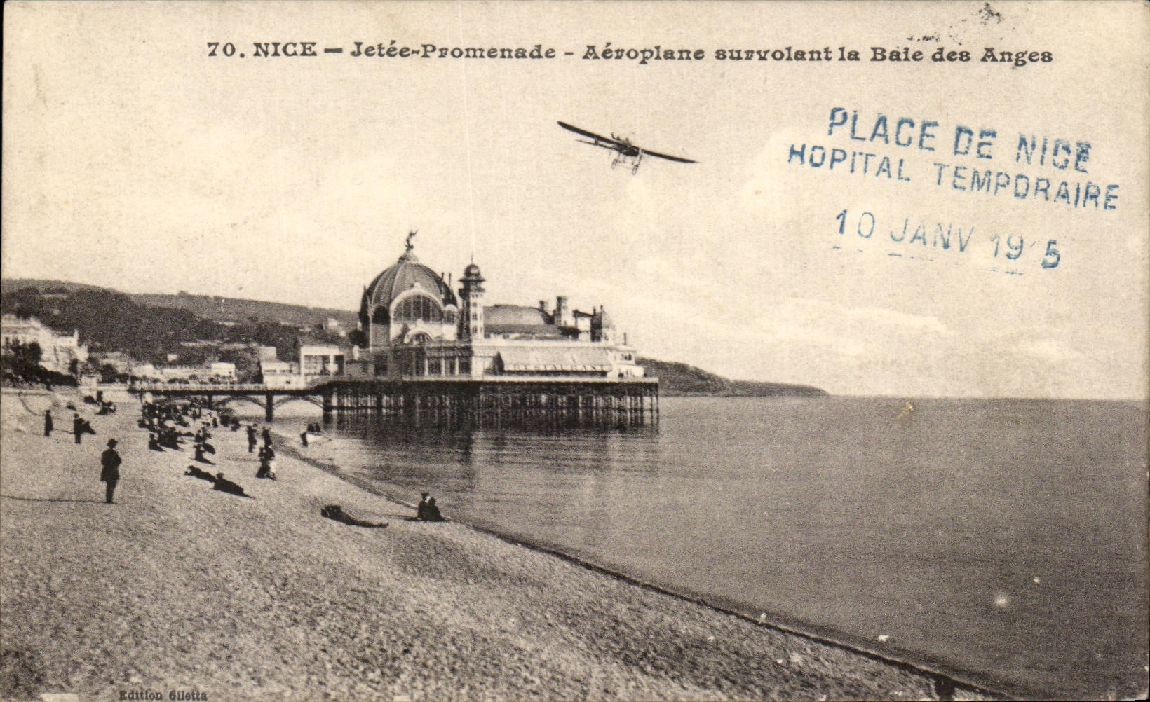 CPA Nice Jetee promenade Aeroplane survolant la Baie des Anges 