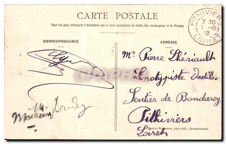 CPA Chateaurenault Ruines du Chateau apres I'Incendie du 5 fevrier 1907 — Rückseite