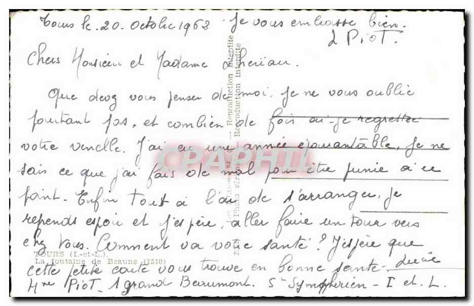 CPA Tours La fontnine de Beaune — Rückseite