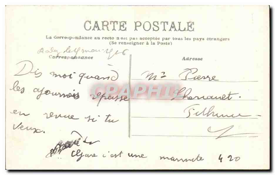Montpellier-le-Vieux - Ansicht des Cirques des Lac Loule, genannt la Marmite — Désiré Malzaé, Verleger, rue Neuve, Aveyron, n°420 — Rückseite