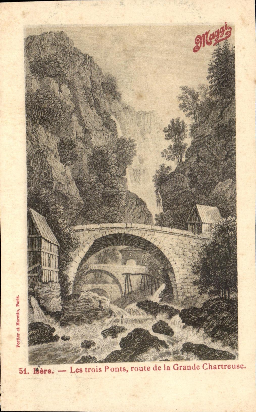 CPA Isere Les trois Ponts route de la Grande Chartreuse Maggi