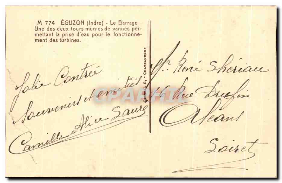 Éguzon (Indre) — Le barrage — Éditeur G. Chateaubout, n° 774 — Reverso