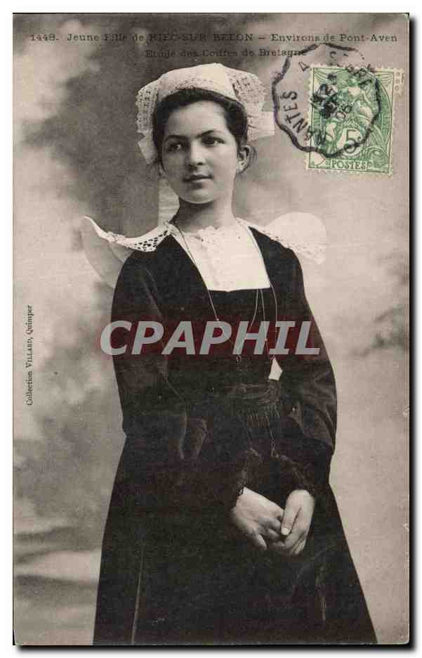 CPA Jeune fille de Riec Sur Belon Environs de Pont Aven Etude des Coiffen des Bretange