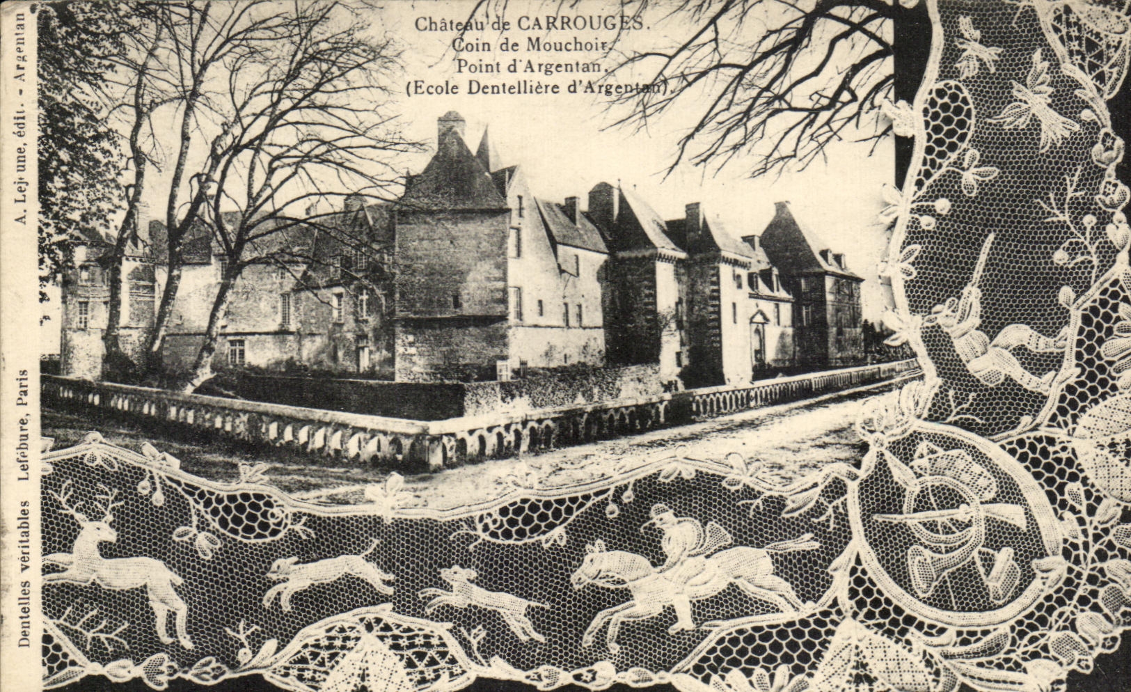 CPA Chateau de Carrouges Coin de mouchoir Point d'Argentan Ecole dentelliere dentelle