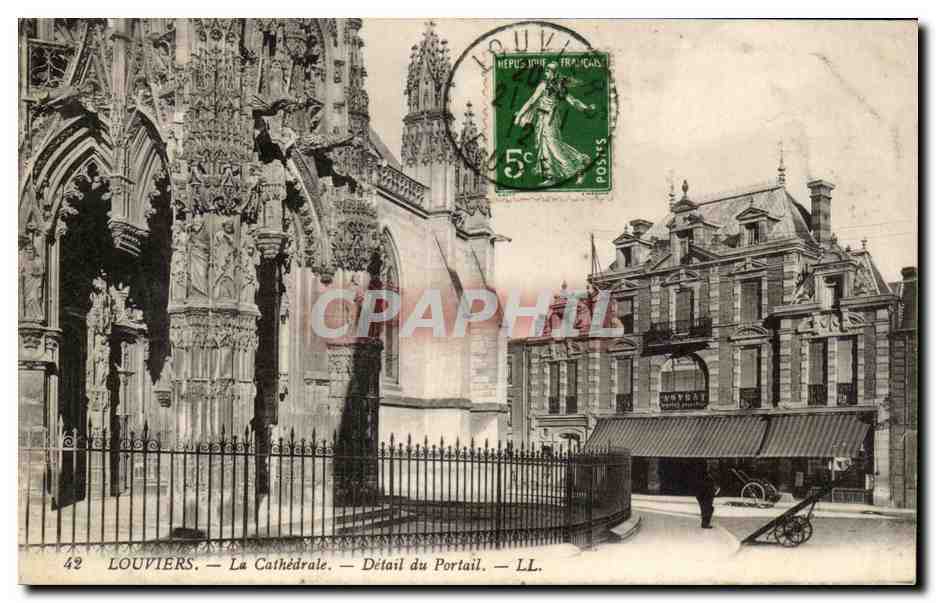 CPA Louviers La Cathedrale Detail Du Portail