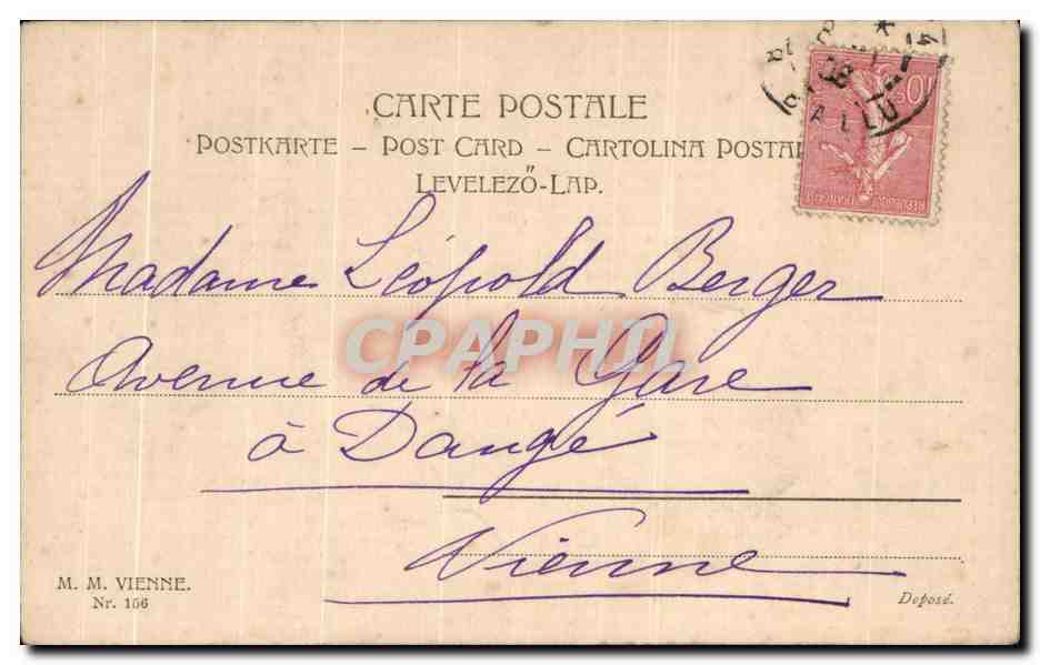Félicitations pour l'année — femme et chien en hiver — éditeur M. M. Vienne, n° 168 — Reverso