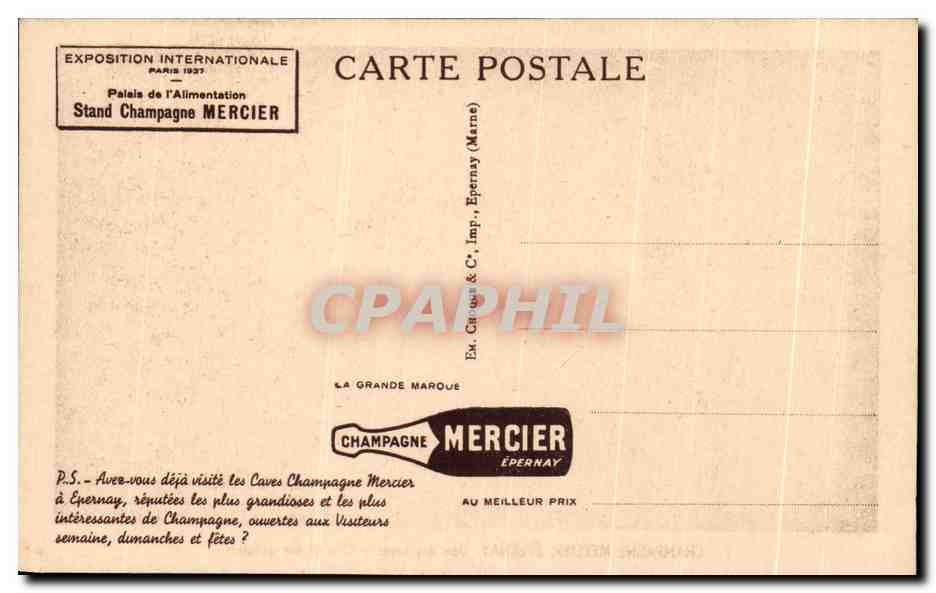 CPA Champagne Mercier Epernay Une des Caves  — Rückseite