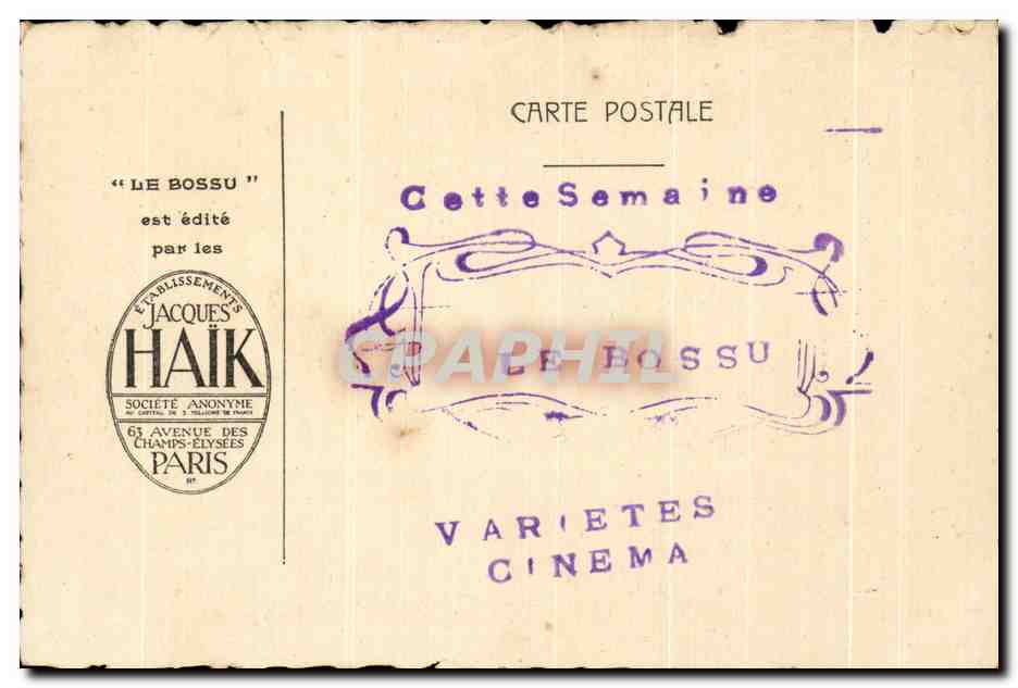 Gonzague (Marcel-Vibert) et de Peyrolles (Hip. Paulet) — scène de film — Éditions Cinématographiques Jacques Haïk, n°8 — Verso
