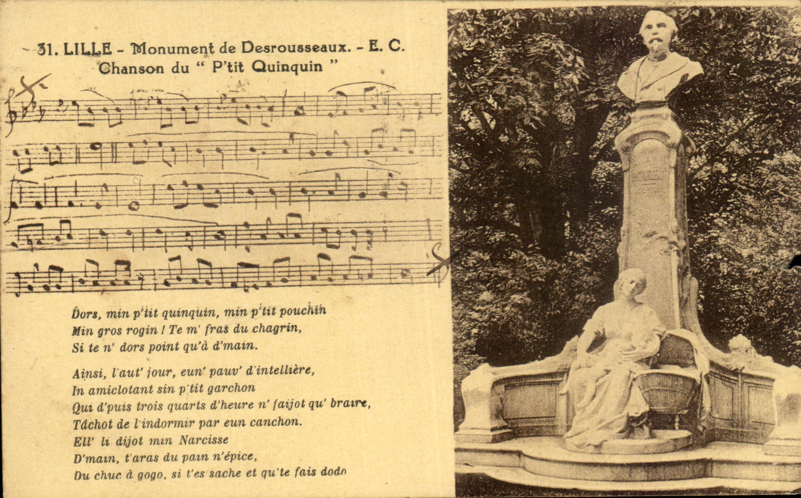 CPA Lille Monument de Desrousseaux Chanson du Ptit Quinquin