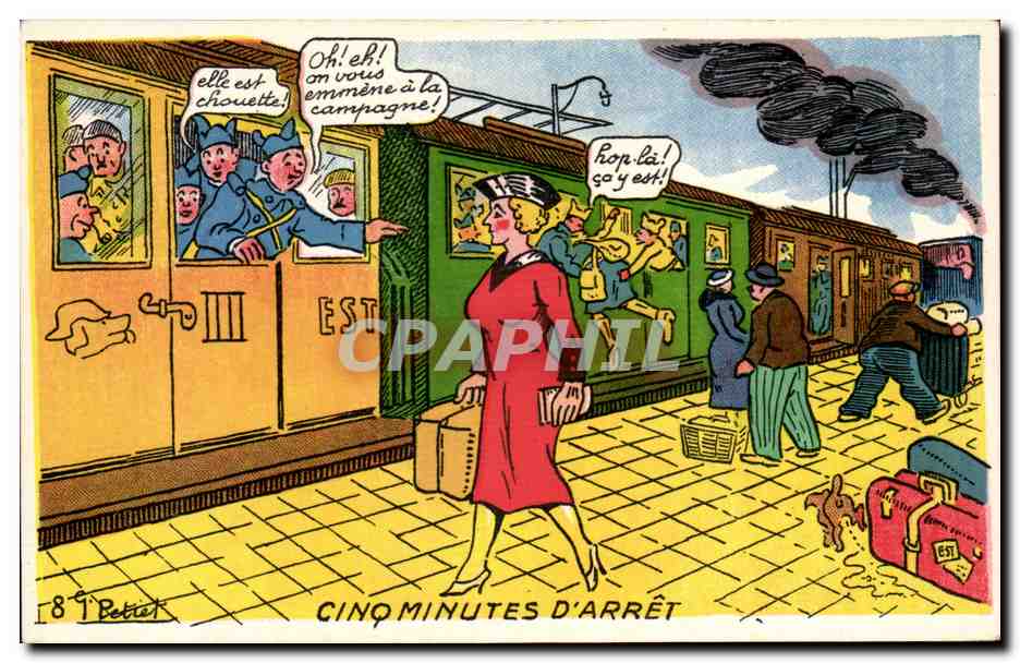 CPA Cinq minutes D'Arret Train Militaria