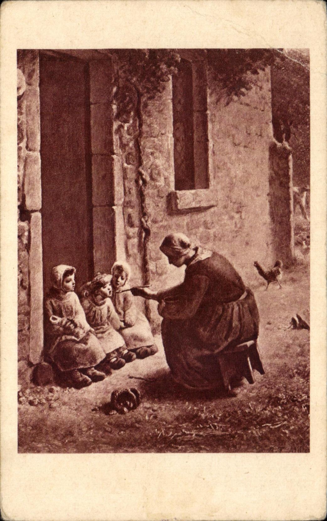 Vintage Postcard Woman and Children