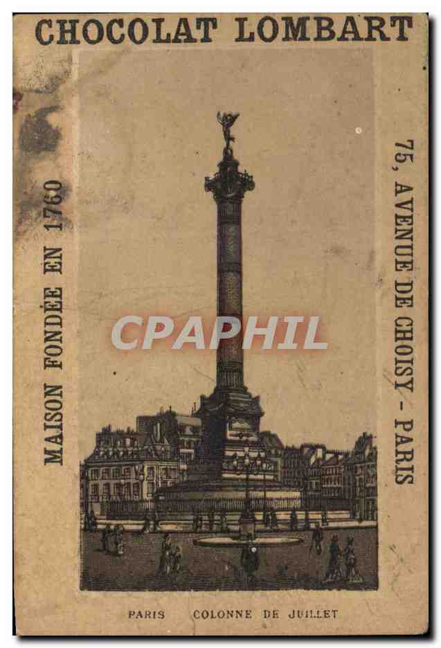 Chromo Chocolat lombart Paris Colonne de Juillet 