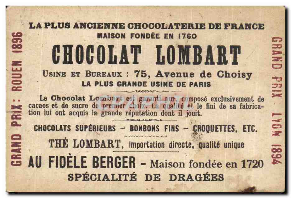 Chromo Chocolat lombart Paris Colonne de Juillet  — Verso
