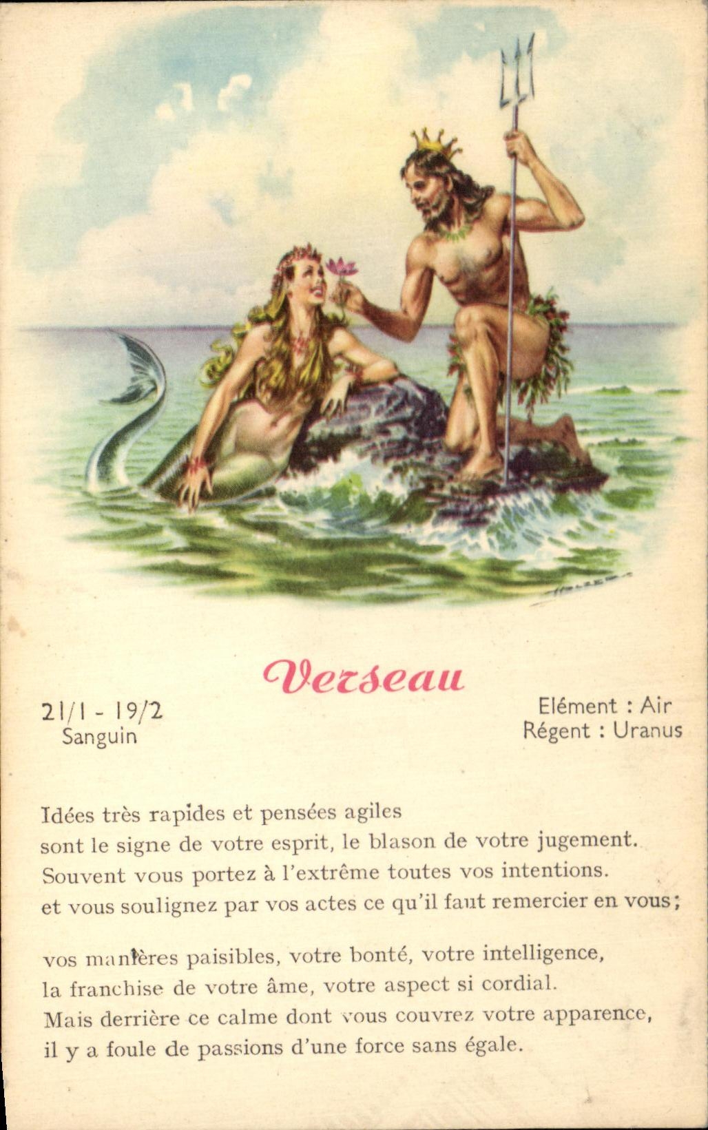 CPA Verseau Idees tres rapides et pensees agiles Zodiaque Neptune