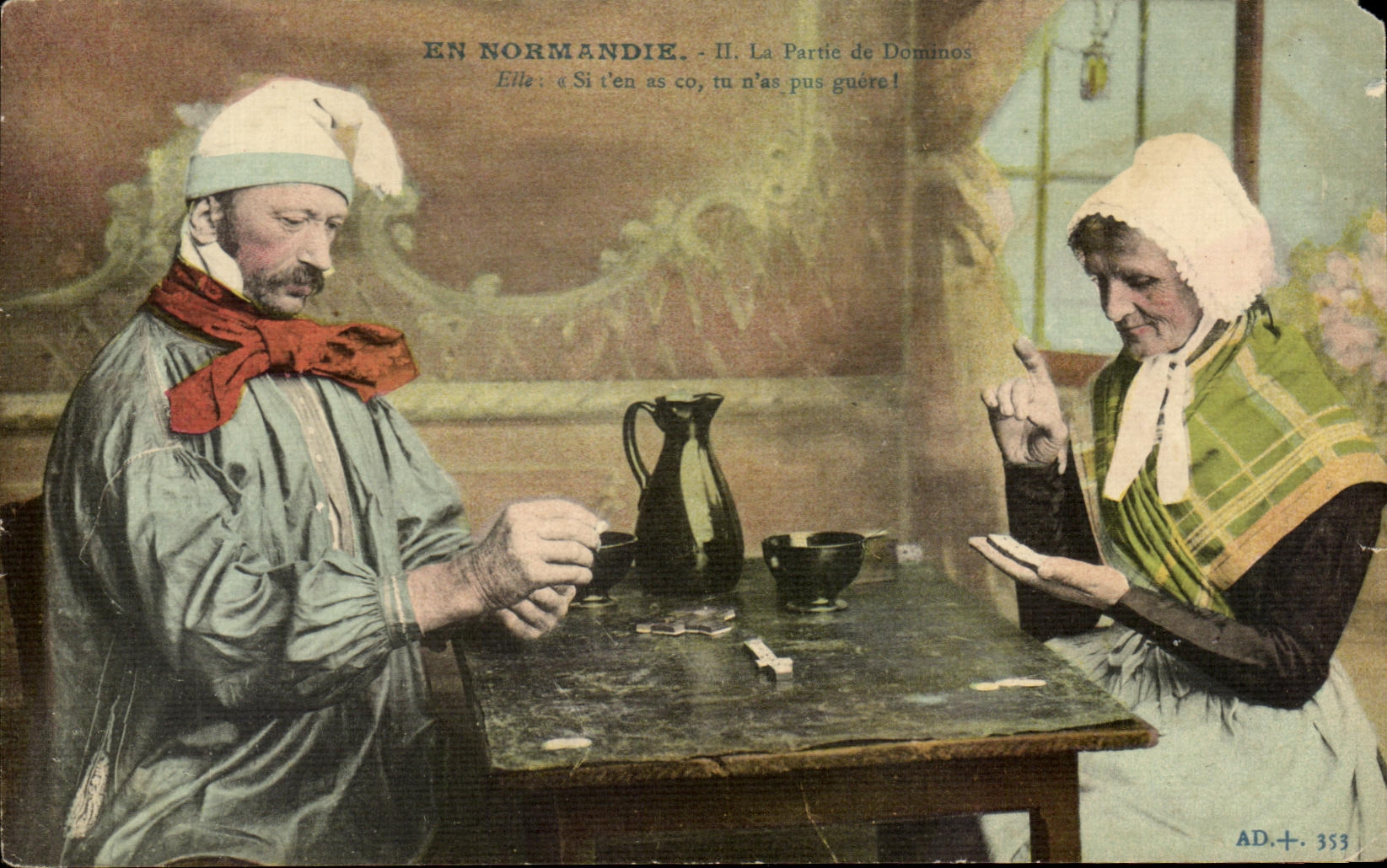 CPA En Normandie La Partle de Dominos Folklore 