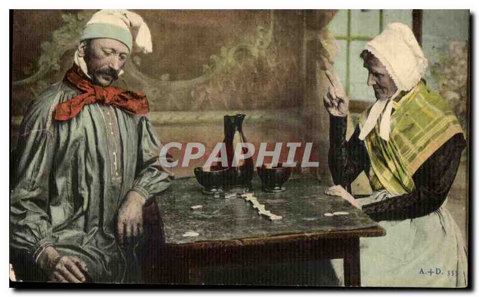 CPA En Normandie la partie de dominos Folklore 